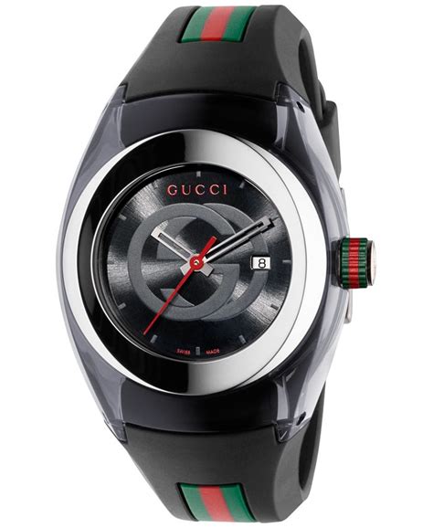 Gucci Sync Unisex Swiss Black Striped Rubber Strap 